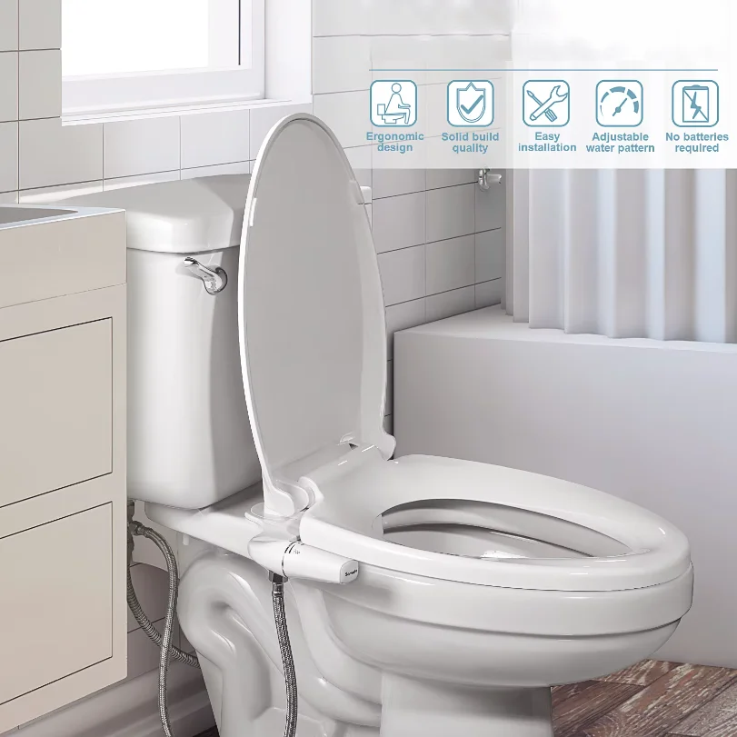 Bidet Attachment Ultra-Slim Toilet Seat Attachment Dual Nozzle Bidet Adjustable Water Pressure Non-Electric Ass Sprayer
