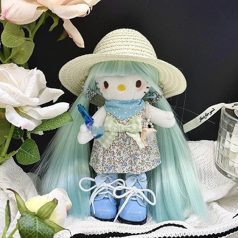 

Kawaii Hellokitty Mint Green Floral Dress Vintage Heavy Handmade Long Leg Cat Bag Pendant Cute Fashion Decor Art Present Gift