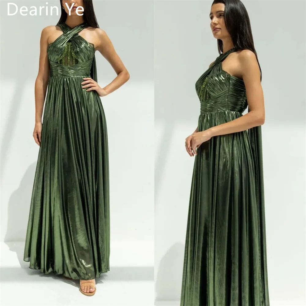 

Customized Formal Dress Evening Dearin Halter A-line Ankle Length Skirts Draped Sleeveless Fold Bespoke Occasion Dresses Prom Go