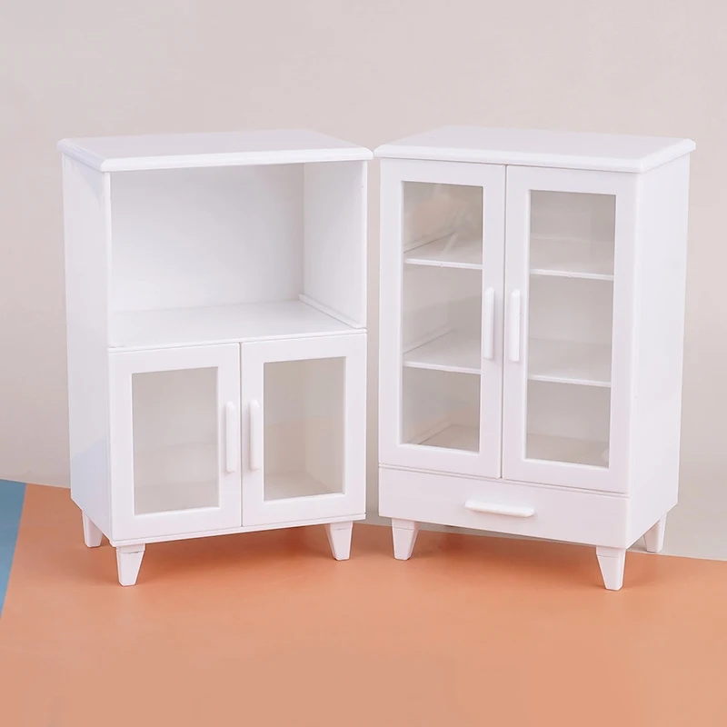 1Set 1:12 Dollhouse Miniature White Cupboard Display Cabinet Storage Lockers Furniture Model Decor Toy Doll House Accessories‘
