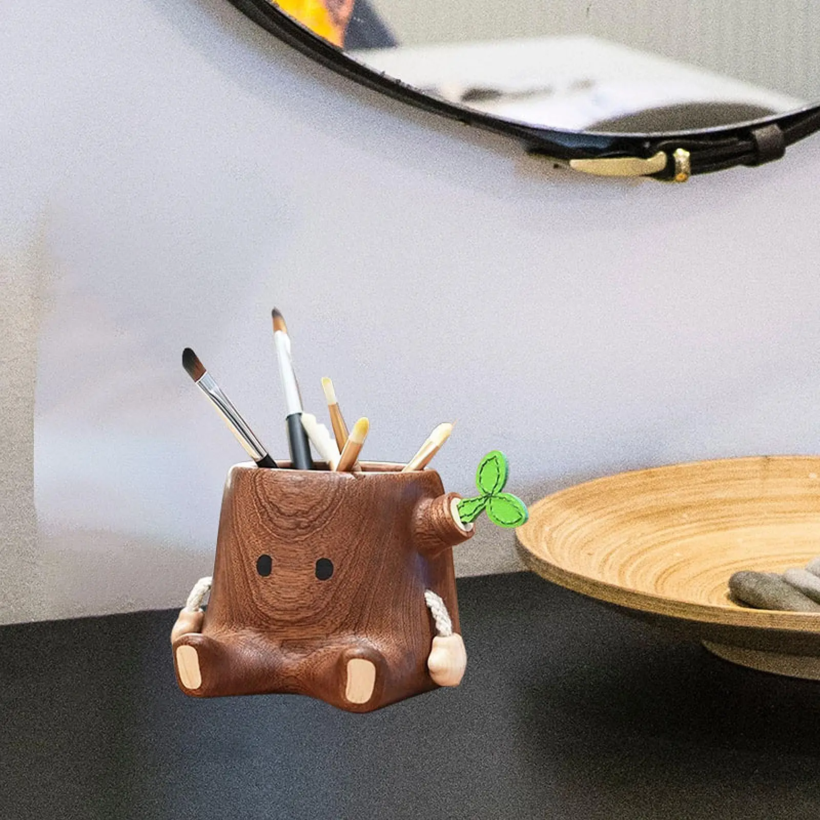 Pen Cup Wooden Sturdy Multifunctional Desk Organizer Makeup Brush Storage Bucket School Home Tabletop Decoration Pen Holder