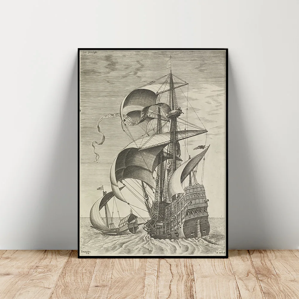 Pieter Bruegel The Elder Print Art Poster Armed Three-Master In Open Sea Canvas Painting Decor Wall Picture