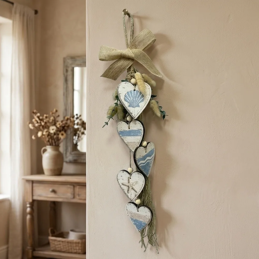 Charming Vintage Hanging Heart Wall Decor, Rustic Heart‑Shaped Ornament, Artistic Wall‑Mounted Pendant Decoration For Living