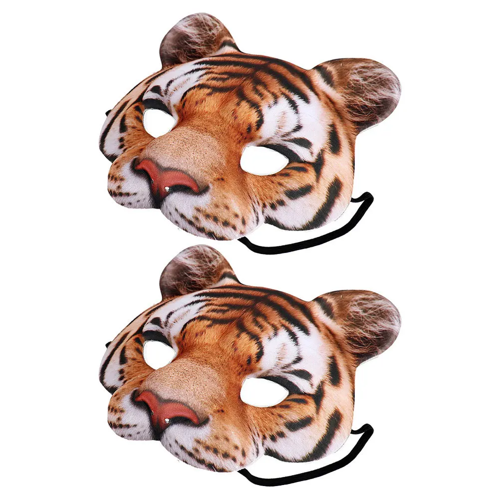 

2pcs Realistic Tiger Mask 3D Eva Animal Face Lightweight For Halloween Cosplay Masquerade Party Costume Photo Prop Role Play
