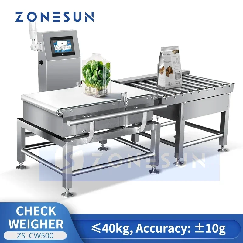 ZONESUN Tas Industri Deteksi Berat Badan Mesin Checkweigher Inline Checkweigher untuk Kemasan Makanan ZS-CW500