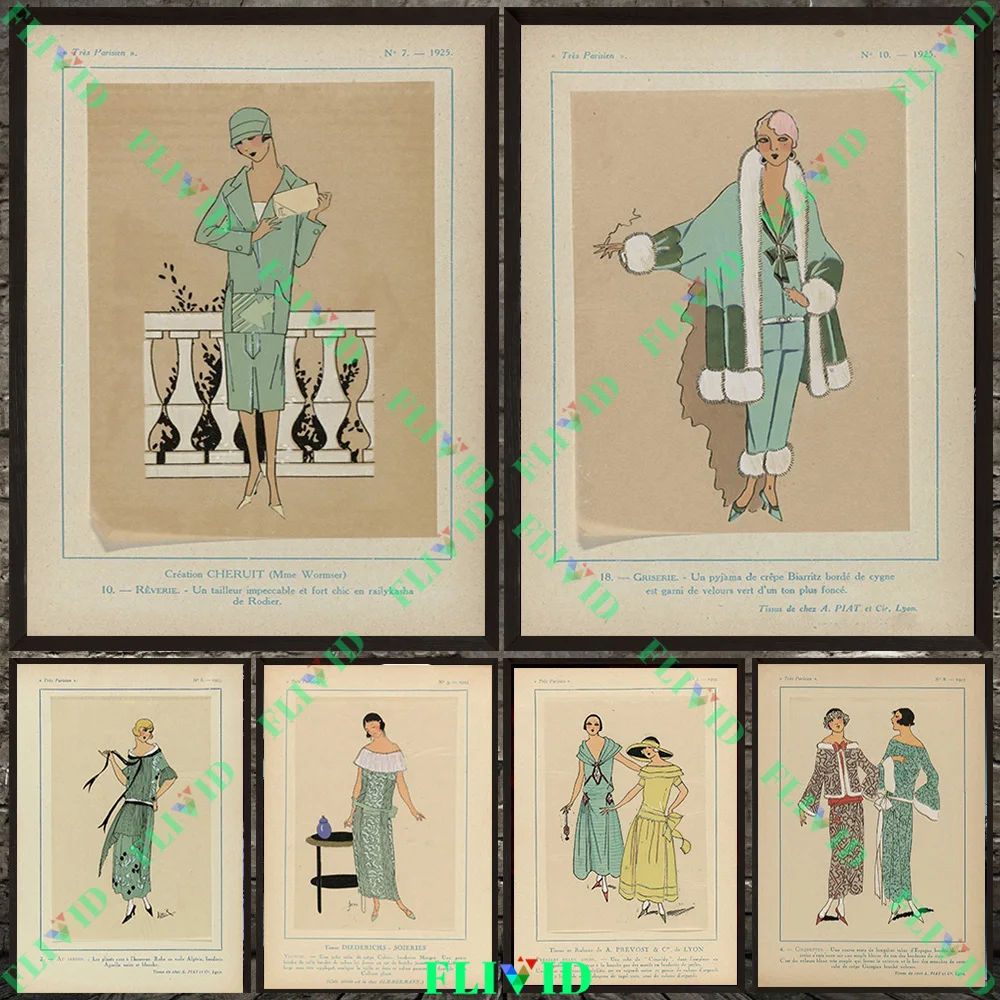 

Mint Green Outfits Worn By Parisian Women1920s Wall Art Canvas Painting,Vintage Fashion Poster And Print Home Decor Unframed