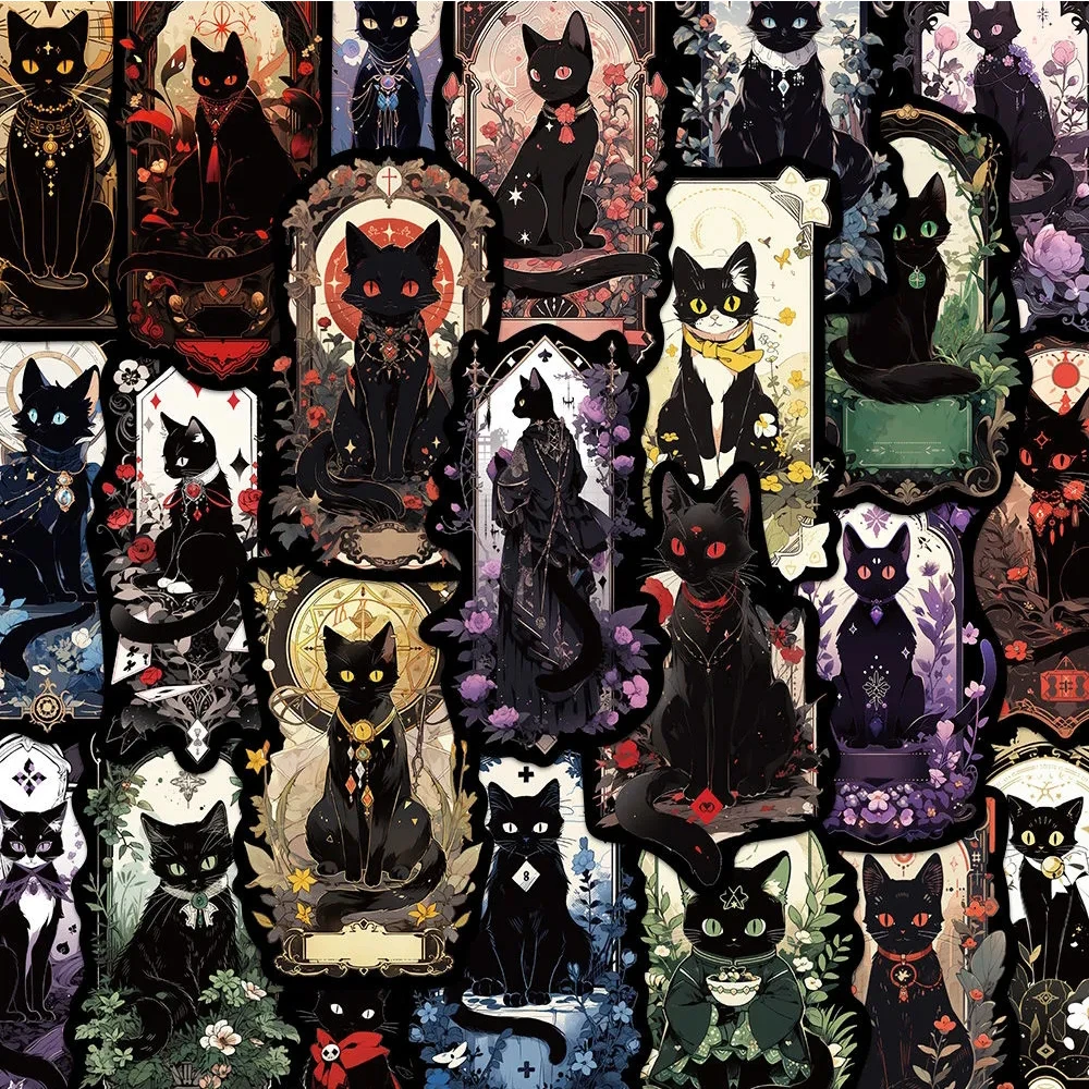 10/30/50pcs Vintage Goth Cat Tarot Stickers for Laptop Skateboard Suitcase Waterproof Cool Decoration Kids Sticker Toys Gifts