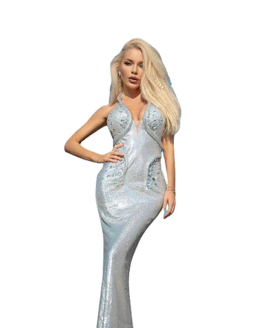 

2023 New Women's Sexy Glitter Banquet With Hip Wrap And Tailored Evening Dress