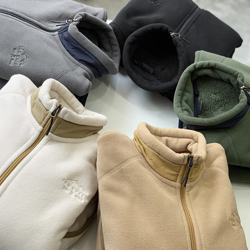 2025 New Men's Warm Jacket, Autumn and Winter Lamb Wool Thick Jacket, Stand Collar Men's Solid Color Casual Jacket Top