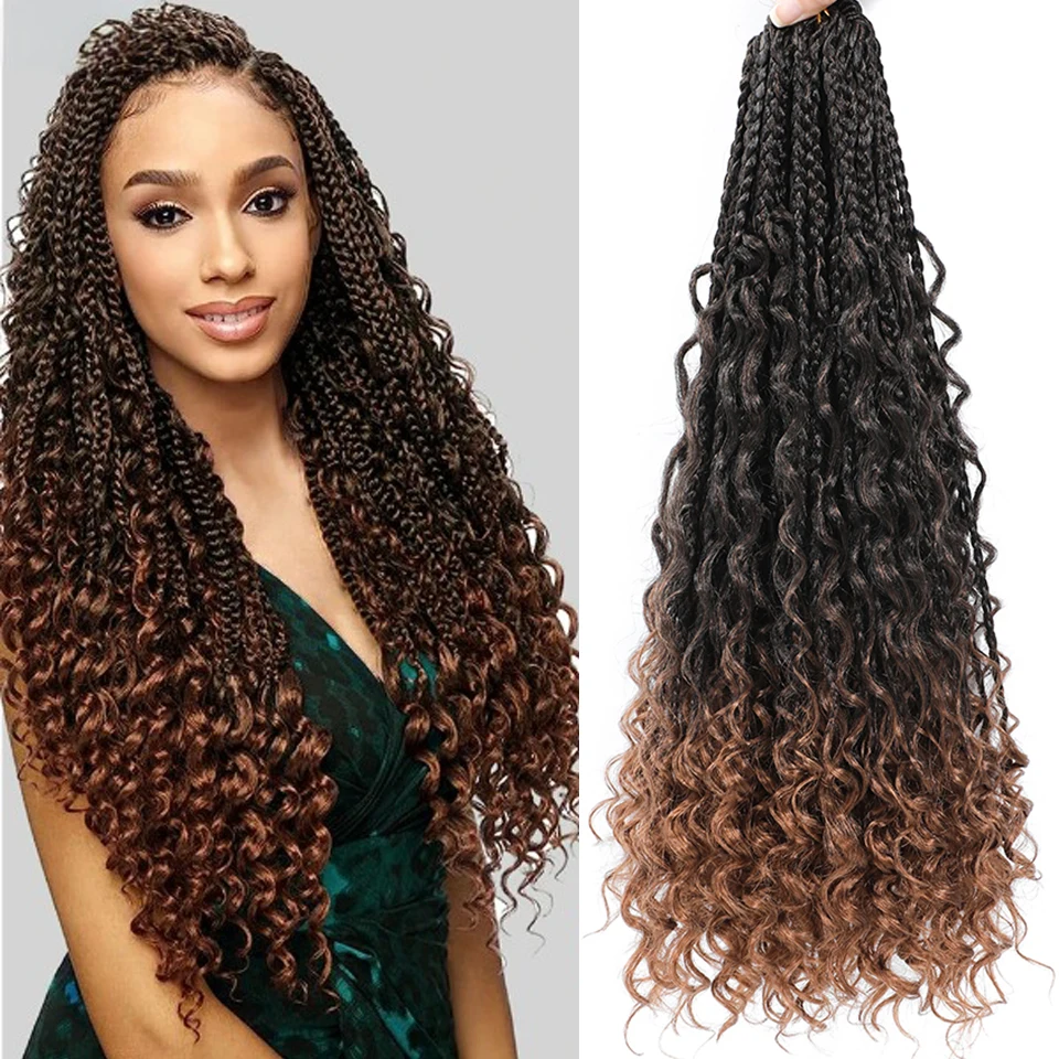 20 Inch Bohomian Synthetic Box Braids Crochet Hair Boho Braids Crochet Box Braids Hair Extension Braiding Hair With Curly Ends