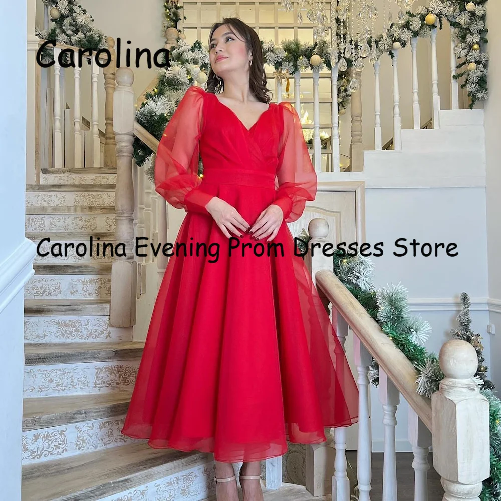 

Carolina Tulle A-line V-neck Ruffle Ankle-length Luxury Prom Gown Evening Formal Elegant Pretty Party Dress for Women 2023