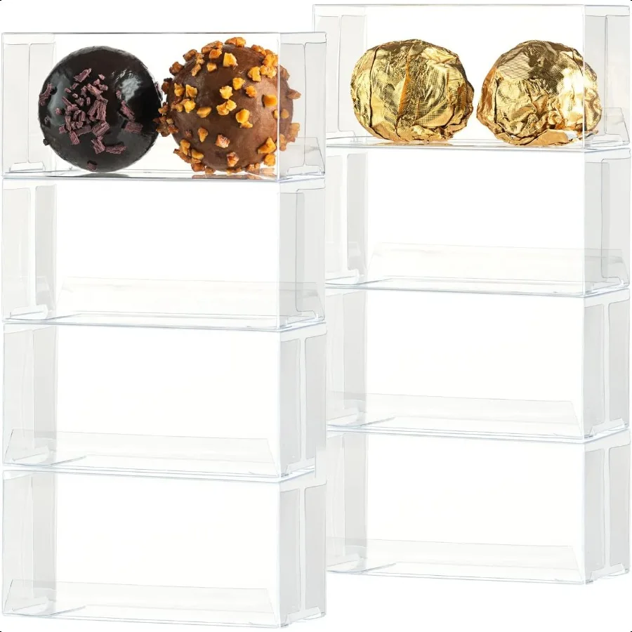 

100 Pack 3.1 x 1.5 x 1.5 inches Clear Samll Chocolate Boxes for 2 Truffles Wedding Favor Party Candy Gift Boxes