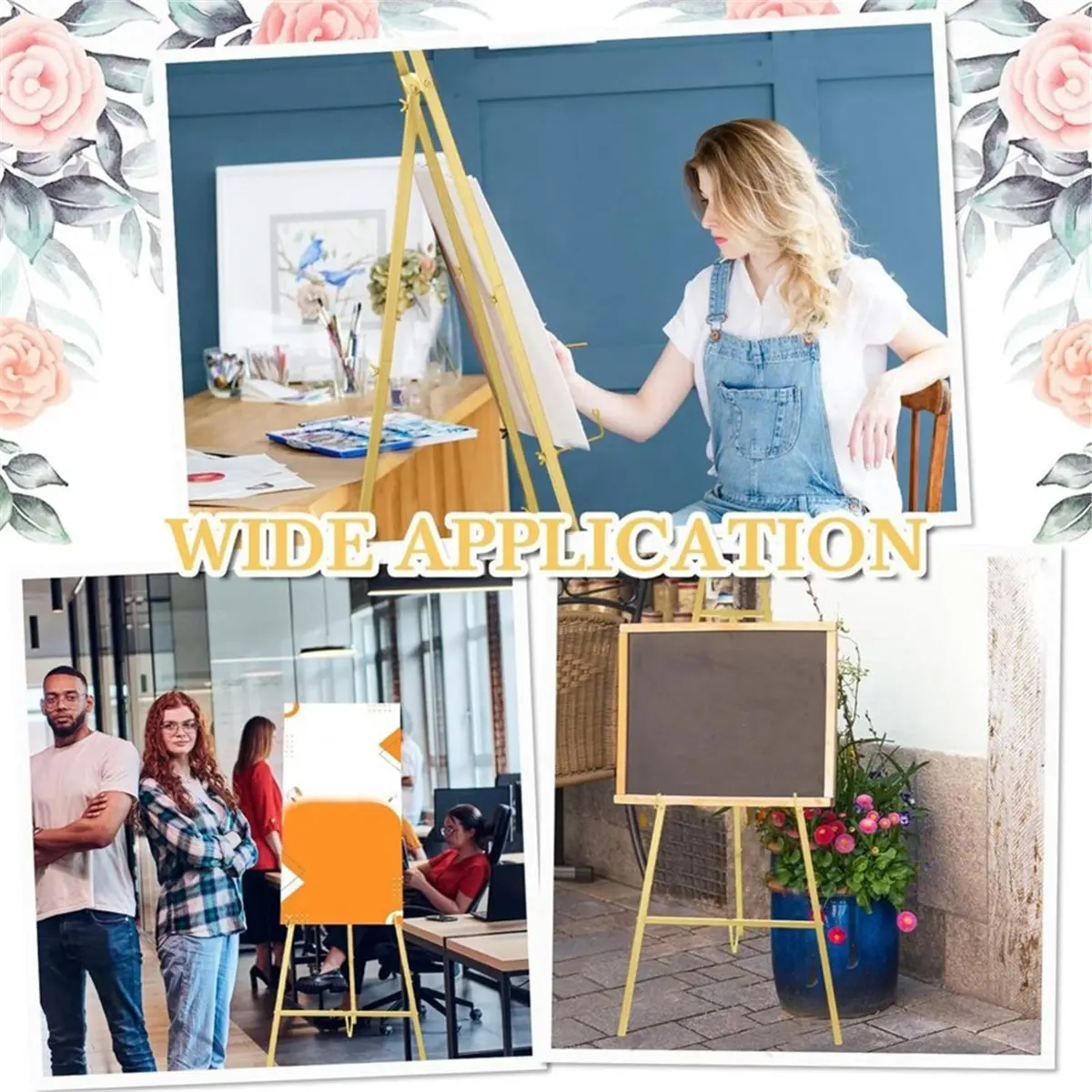 828 Mega Sale Gold Easel Stand for Sign, Display Easel with Adjustable Chain, 4-Tier Art Easel for Painting, Wedding Sign