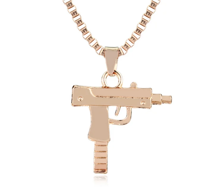 Action Toy Figures Popular Sparkling Submachine Gun Pistol Uzi Necklaces Men Hip Hop Dance Franco Chain Maxi Charm Long Pendant