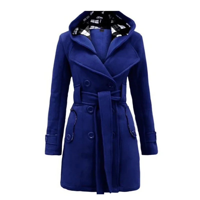 Vintage Woolen Coat Women Warm Fleece Jacket With Belts Double Breasted Solid Casual Jacket 2023 Winter Fashion Ladies Plus Size