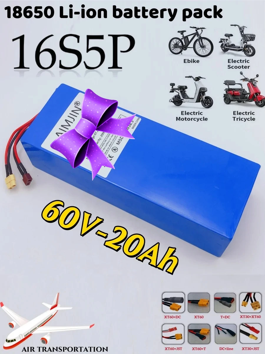 60V 16S5P 20Ah Li-Ionen-Akku 67,2V 2000W Elektroroller-Akku Eingebautes 50A BMS