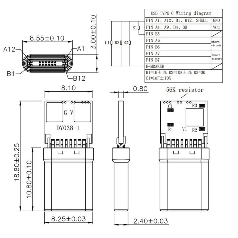 Decoy Board Módulo de Carga Rápida com Shell, USB Tipo-C, Conector de Carga QC4 Masculino, 12V, PD 2, 3.0, DC, 10Pcs