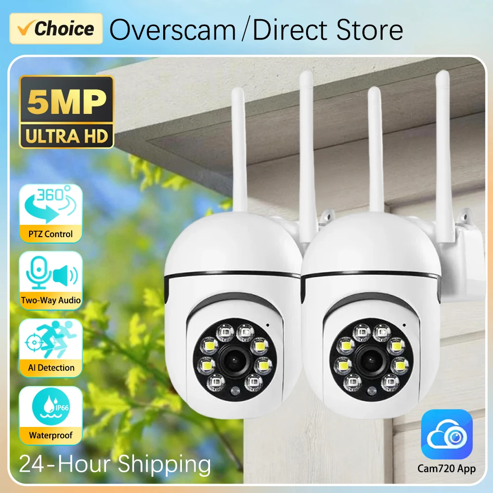 5MP Outdoors Wifi Camera Security PTZ IP Camera Auto Tracking Two-Way Audio Indoor Baby Night Color Camera Surveillance Cam720