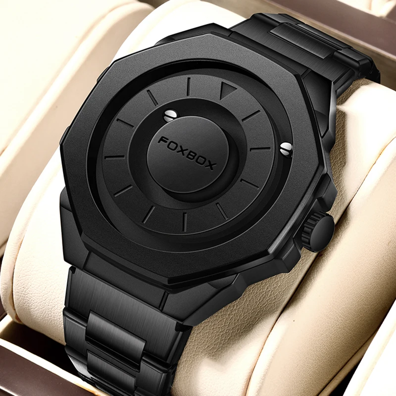 

FOXBOX новые прокрутки указателя магнитной силы водонепроницаемые часы мужские модные военные мужские кварцевые наручные часы спортивный хронограф с датой