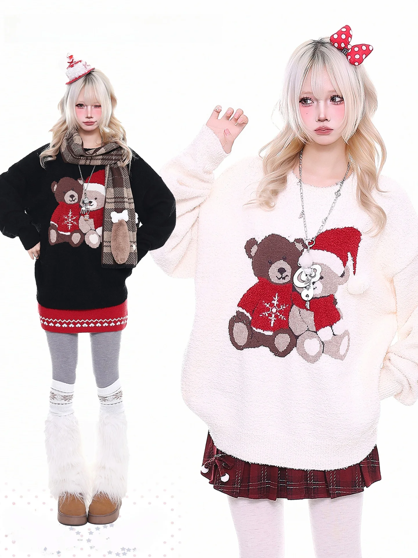 

Adorable Cisas Bear Pattern Knitted Sweater Women's Autumn Winter Loose Lazy Sle Soft round Ne Knitted Jaet