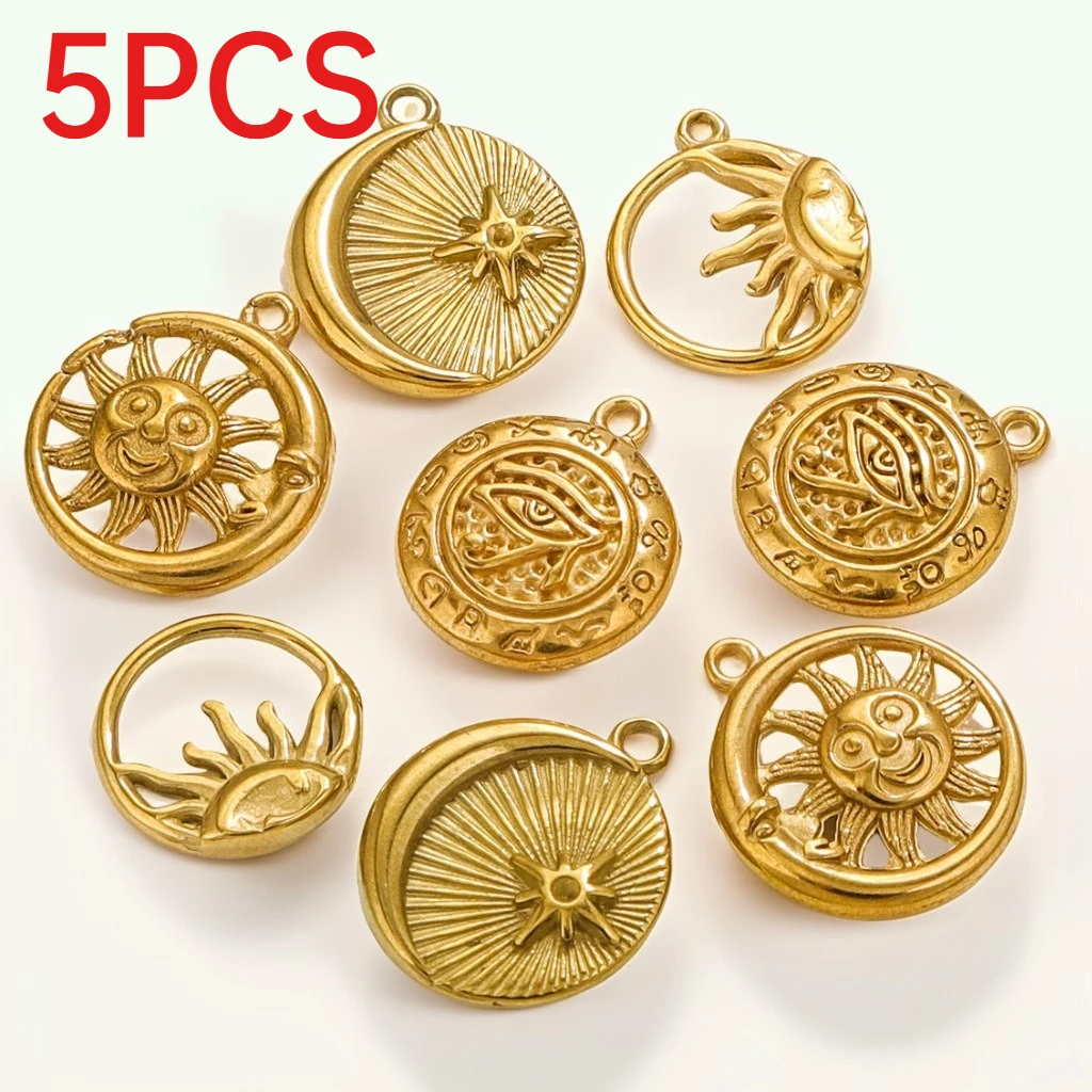 

5Pcs Stainless Steel Sun & Eye Charms Pendants DIY Necklace Handmade Jewelry Making Accessories