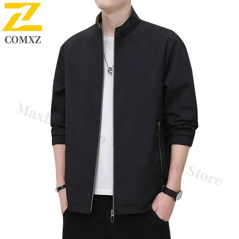 New Trendy Baseball Jacket Men's Stand Collar Business Casual Windproof Coat Resistant Spring Autumn Minimalist Office Coats