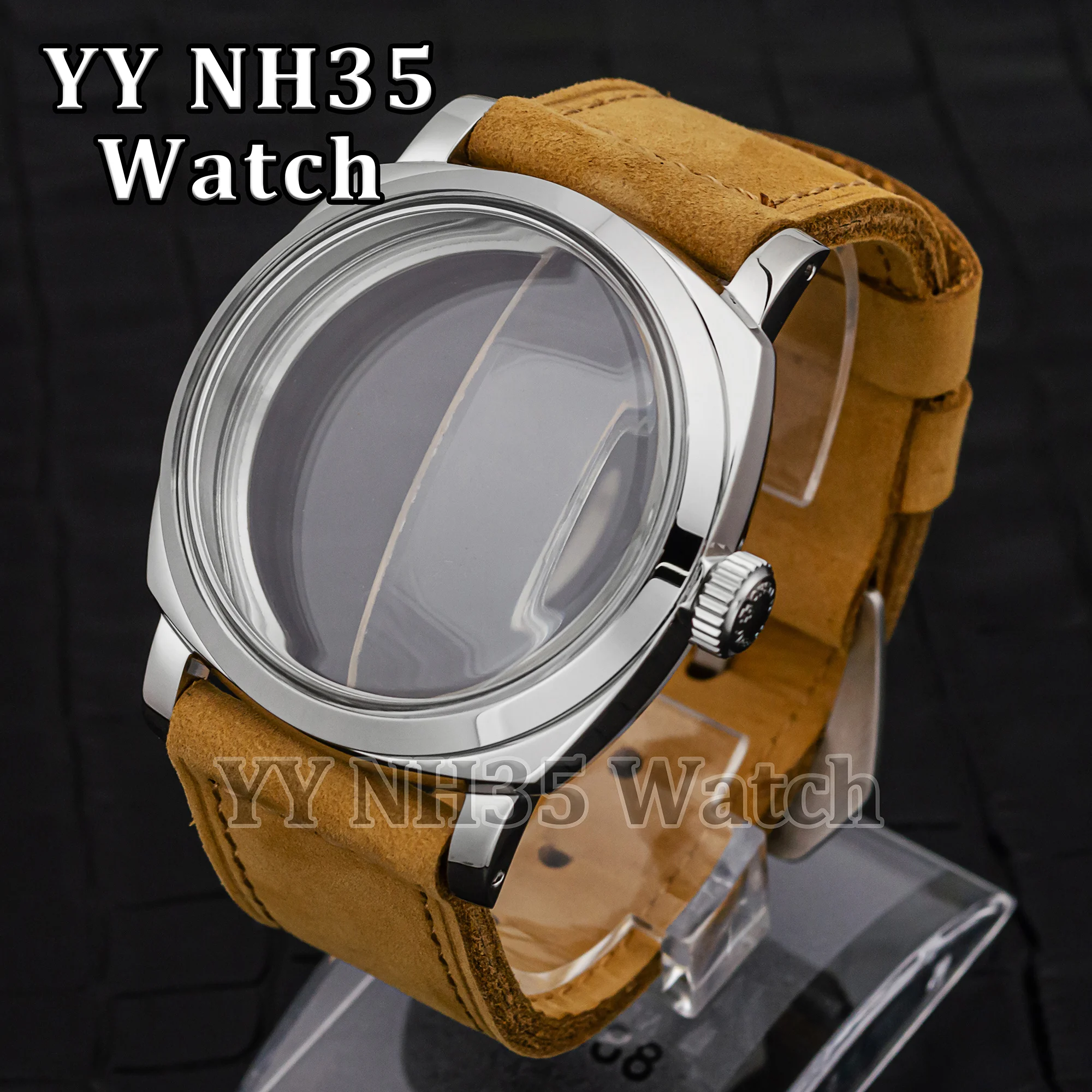 47mm Watch Case for PAM 6154 Watch Accessories Bubble Mirror Leather Strap Waterproof Case fit ETA 6497/6498/ST3600 Movement