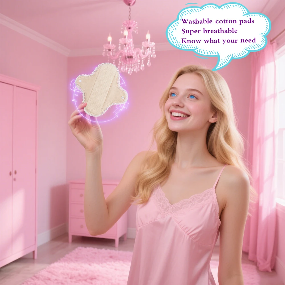 Fotografia 4: 3 pçs lavável absorventes higiênicos macio respirável algodão pano almofadas rendas guarnição reutilizáveis mulheres absorventes menstruais fluxo pesado