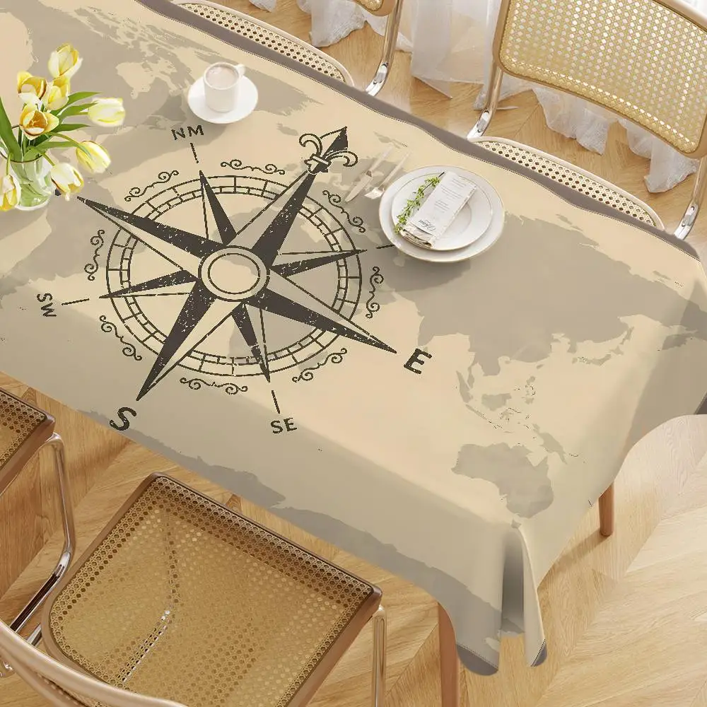 Old World Map Nautical Compass Cute Tablecloth Christmas Picnic Party Birthday Wedding Waterproof Desk Cloth Table Decor