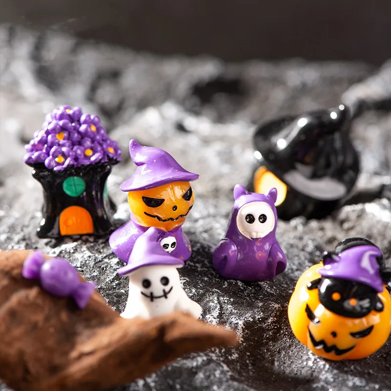 Figurines Miniatures Pumpkin Skeleton Mummy Skull Micro Landscape Ornaments For Halloween Decoration Hoom Desk Accessories