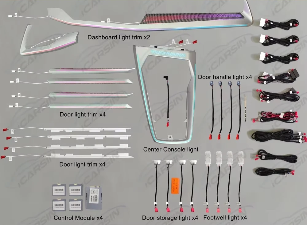 ترقية 64 ألوان LED إضاءة محيطة لـ A3 8Y 2021 إلى 2024 ملحقات الإضاءة الداخلية أضواء باب لوحة القيادة