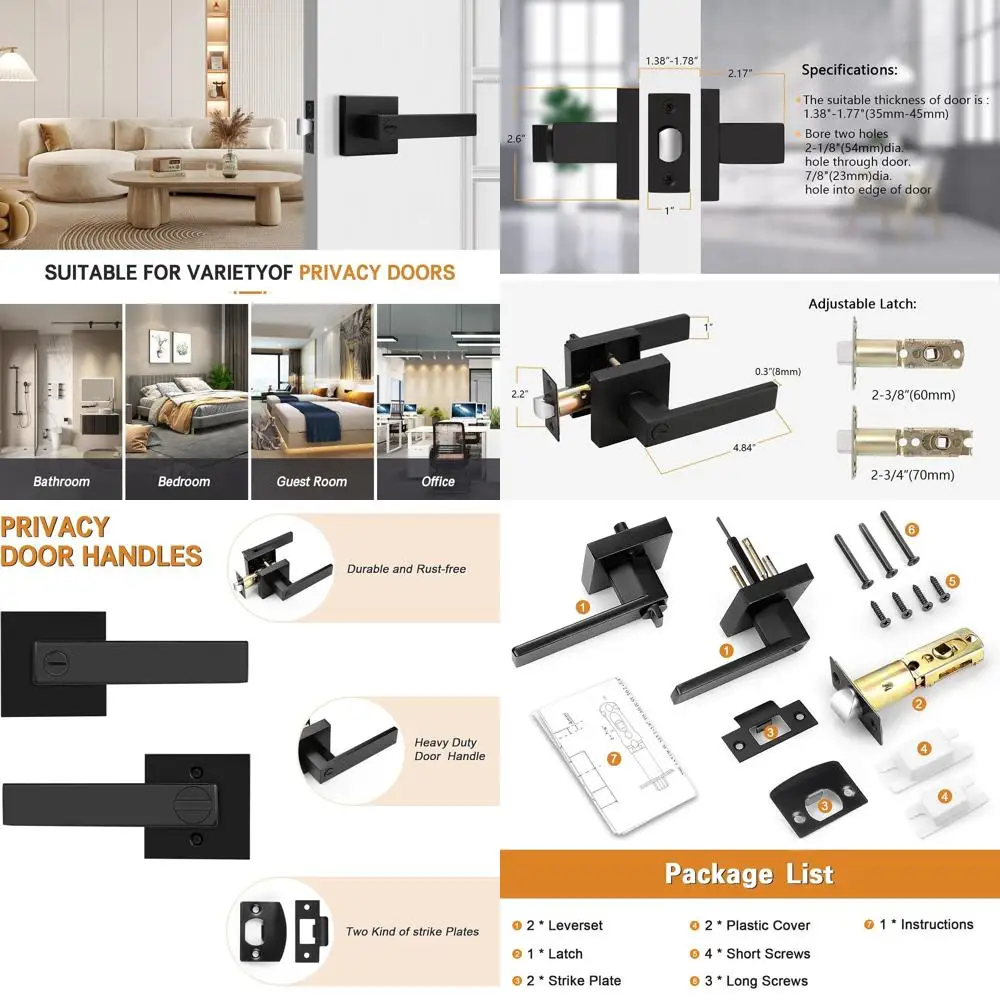 

Modern Matte Black Privacy Door Levers, Heavy Duty Keyless Interior Locks, 4-Pack for Left or Right Sided Doors