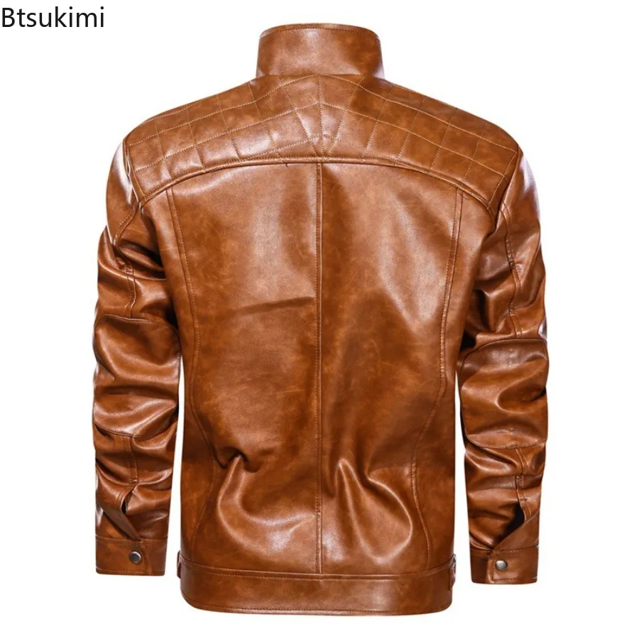 Men Autumn Winter PU Leather Jacket Motorcycles Faux Leather Coats Fashion Male Stand Collar Moto Biker Fashion Casual Outwear