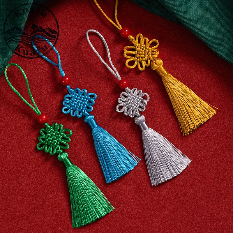 5/10/20 Peças de Franjas de Seda de 5CM com Nós Chineses e Mini Pingente de Contas para Cortinas, Artesanato DIY, Fabricação de Joias e Decoração