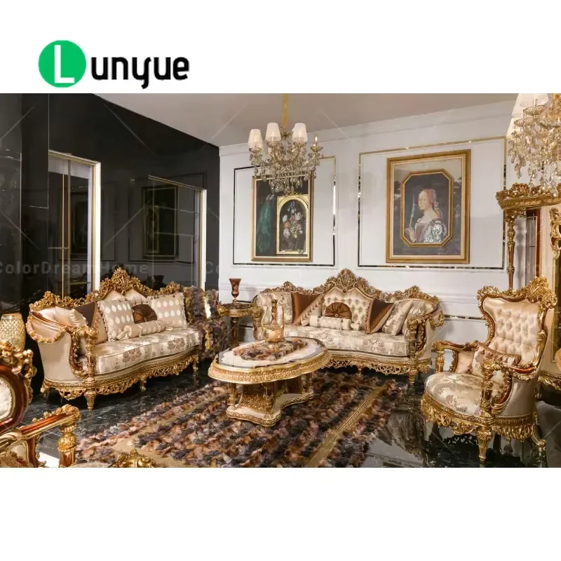 Turkish Style Royal Living Room Sofa Set Luxury Wooden Hard Carved Furniture Elegant Home Decor Comfortable Seating