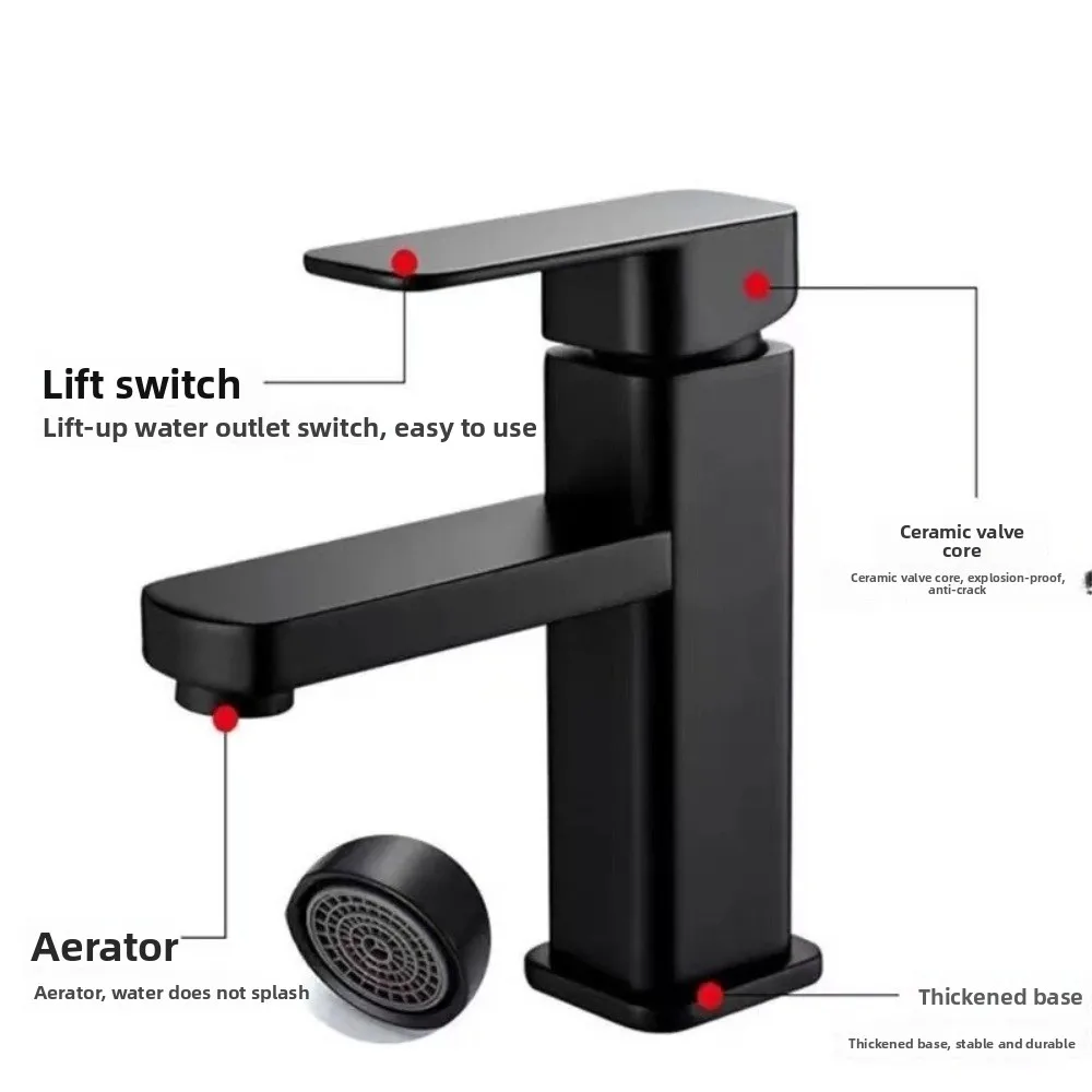 

Countertop Mount Bathroom Faucet Rotary Switch Rust-proof Lavatory Basin Faucet Anti-Leakage Square Lavatory Faucet Kitchen Use