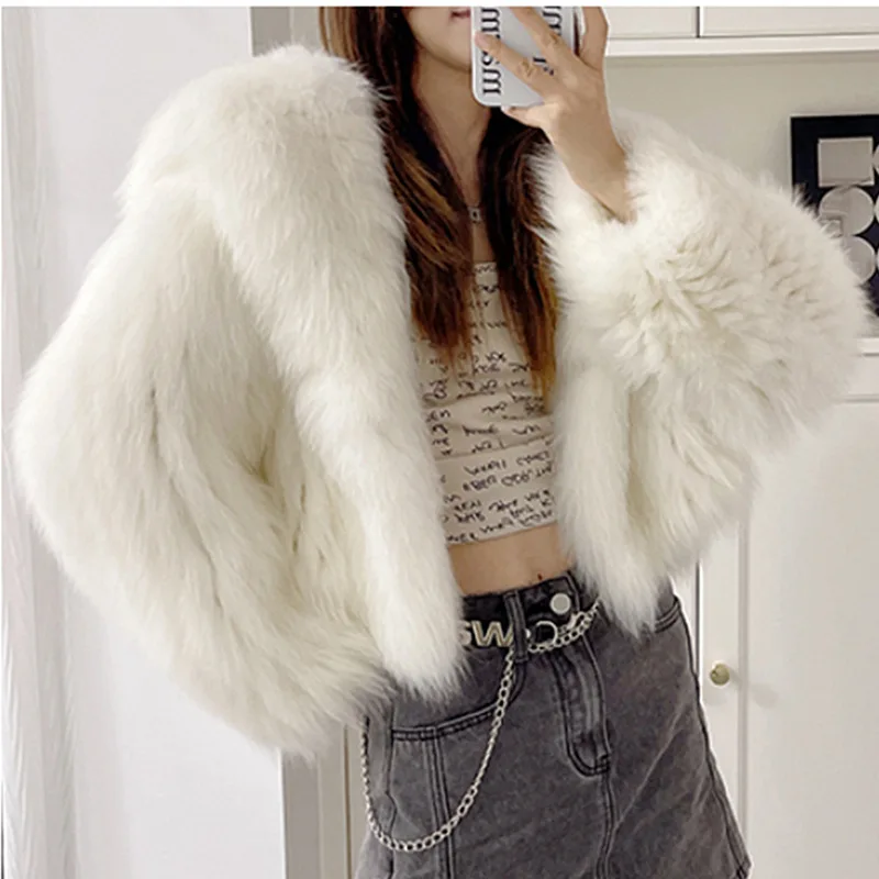 2024 Haining fur winter fox hair woven double-sided encrypted navy collar young short fur coat for women