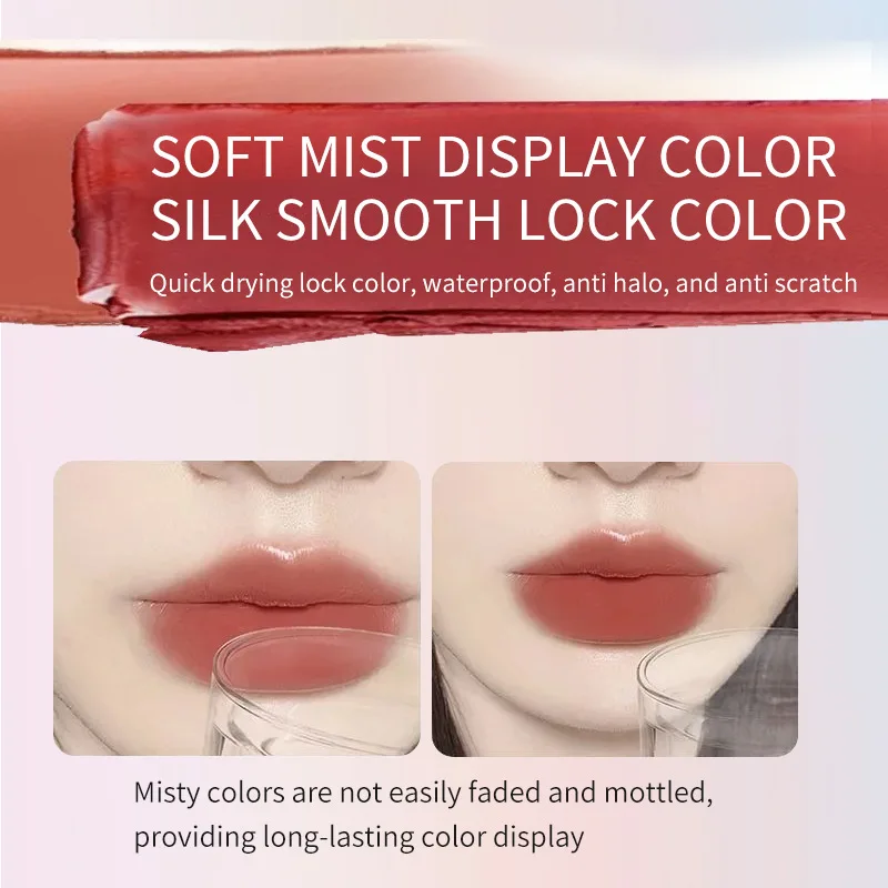 PEACHWHO Ruby Velvet Foggy Lip Glaze Matte Lip Stain Moisturizing Longlasting Waterproof Natural Smooth Silky Lipstick Cosmetics