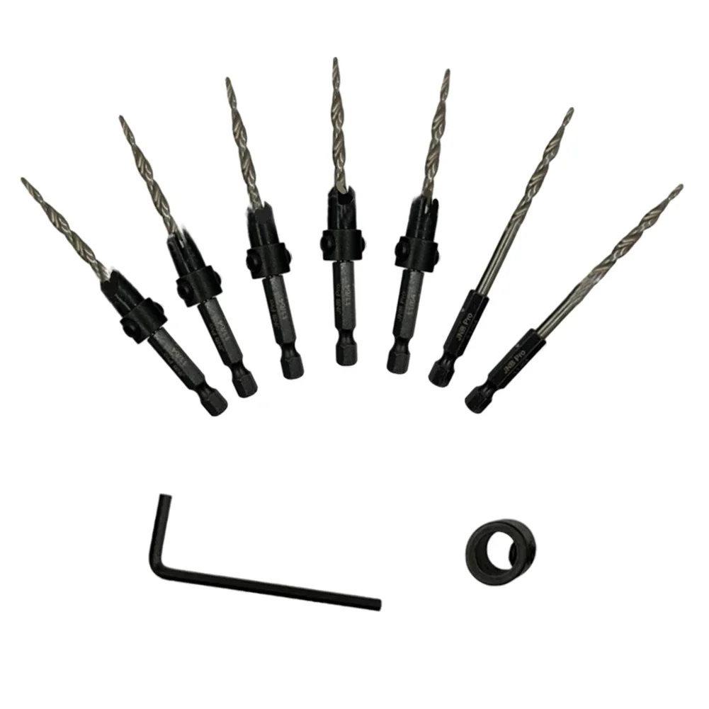 

Collar And Wrench 9pc Countersink Drill Bit Set Adjustable Drill Bit Set Black Color Hexagonal Wrench Included