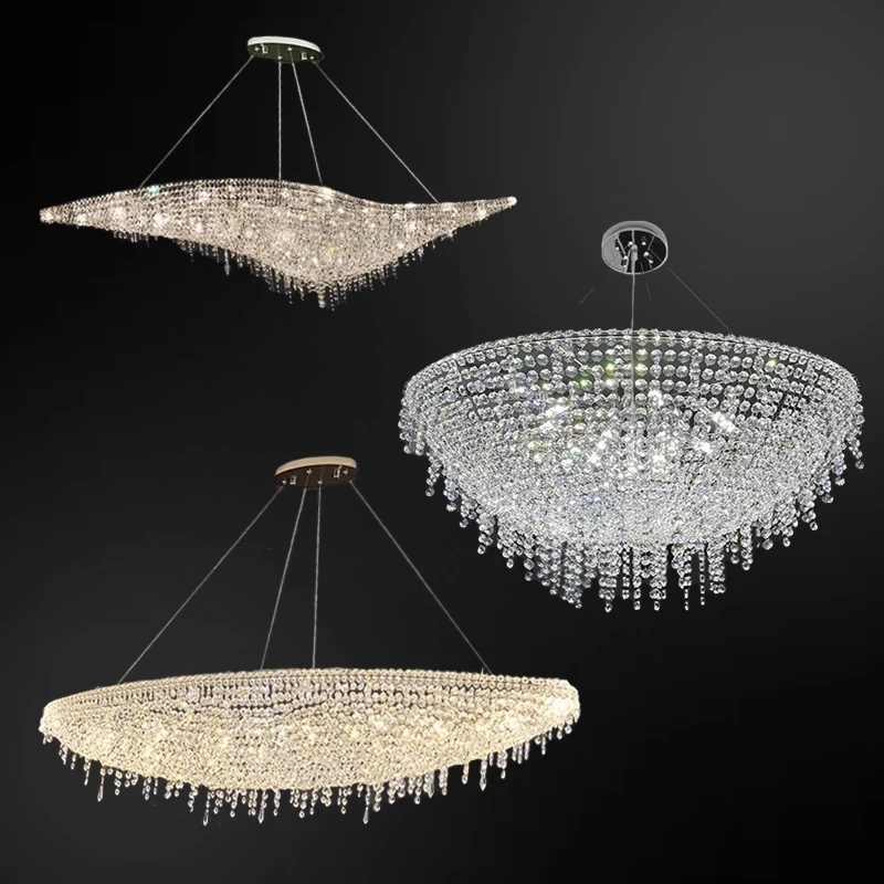 

Post-Modern Designer Chrome Crystal Luxury LED Ceiling Chandelier Lighting,Lusters Suspension Lamp Decor Fixture for Dining room