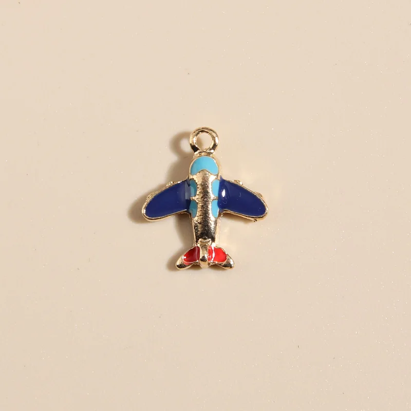 10pcs Gold Color 14.5x13mm Cute Enamel Mini Plane Charms Aircraft Pendant Fit DIY Handmade Jewelry Making Finding Supplies