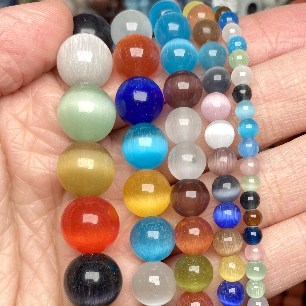4/6/8/10 مللي متر الطبيعية القط العين ستون الخرز جولة فضفاض الخرز لصنع المجوهرات سوار الحرف اليدوية قلادة اكسسوارات