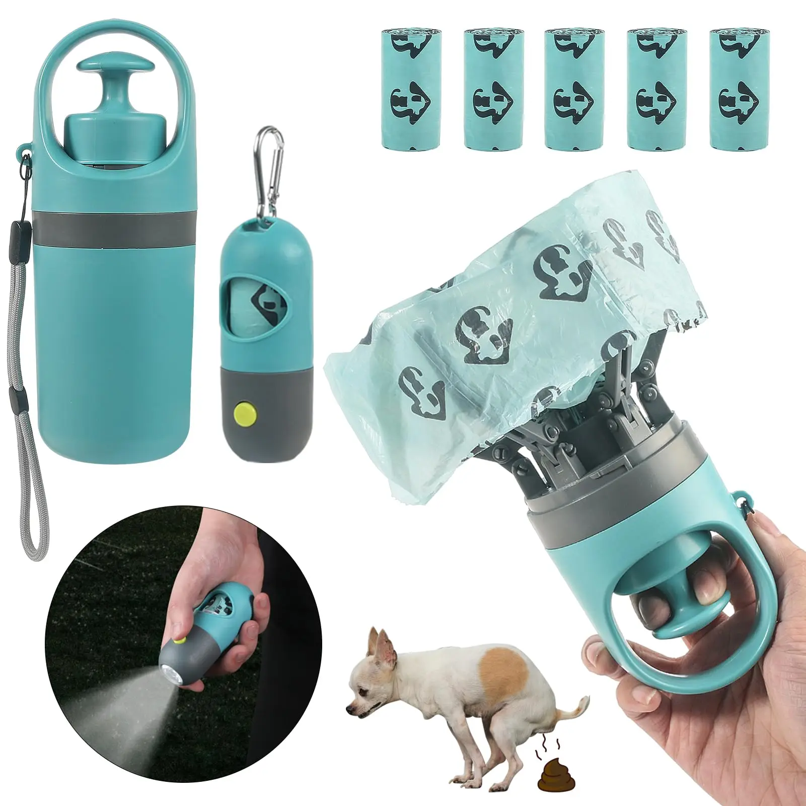 360 Portable Pooper Scooper with Bag Attachment & Dispenser – Lightweight Claw Poop Picker – Ideal for Small & Large Dogs