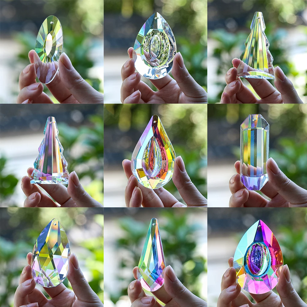 Crystal Suncatcher Hanging Prisms for Window Feng Shui Decor Rainbow Maker Chandelier Replacement Parts Lamp Light Drop Pendant