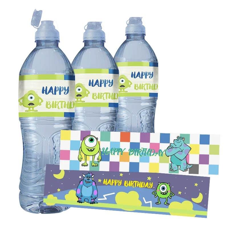 Monsters University Party Decor Water Bottle Sticker Labels Baby Shower Mike Sullivan Theme, Kids Birthday Party Supplies, 24Pcs