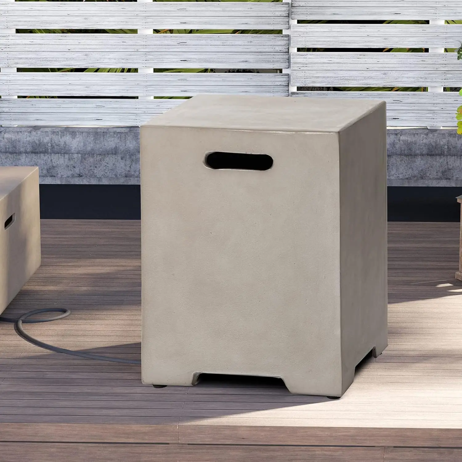 Outdoor Patio Propane Tank Cover Table, Concrete Material, Natural Grey, Hideaway Design