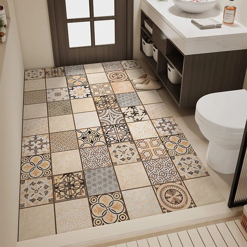PVC Leather Foot Mats Waterproof Non-slip Kitchen Floor Mat Oilproof Anti-slip Rug Dirt-resistant Easy Clean Bathroom Carpet 러그