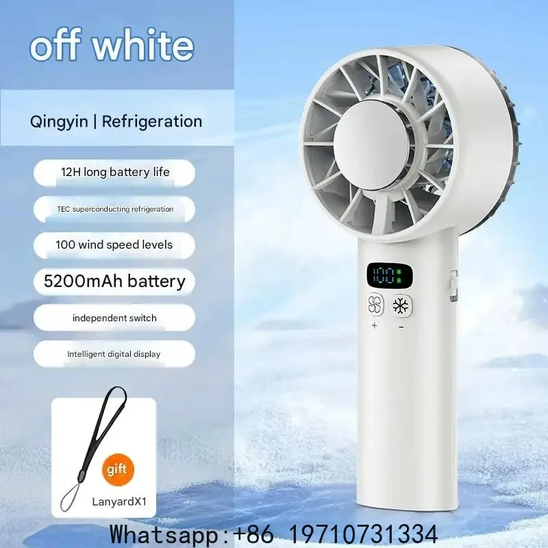 5200mAh Portable Mini Handheld Fan with LED Display Semiconductor Refrigeration 100 Speeds USB Rechargeable Battery Outdoor Fan
