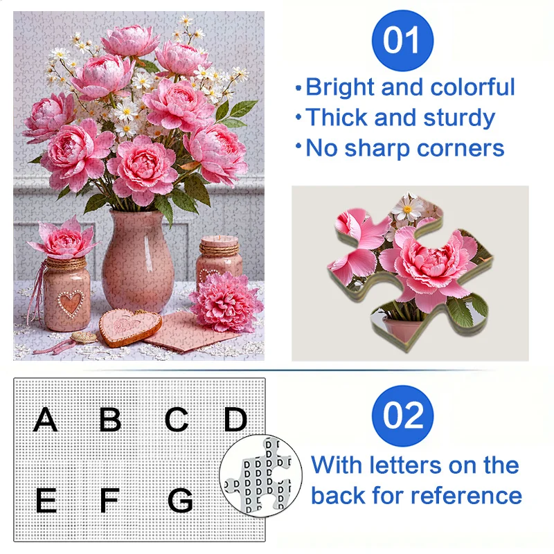 1000pcs Pink Vase Jigsaw Puzzle - Large, Challenging DIY Decoration Game for Adults, Family Interaction, and Brain Teasers - S