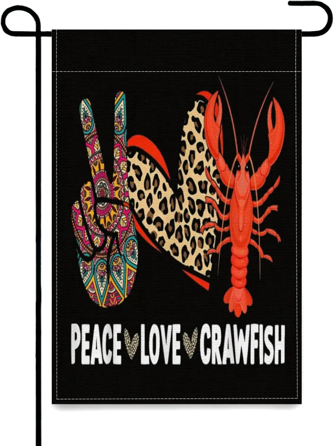 Peace Love Crawfish Leopard Crawfish Boil Cajun Lobster Yard Flags for Decor,12x18 in Garden Flags Double Sided Banner Tapes EEZ